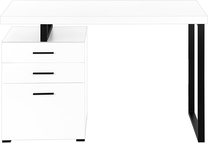 Computer Desk Home Office Laptop Left Right Set up Storage Drawers 48 l Work White Laminate Black Metal Contemporary Modern