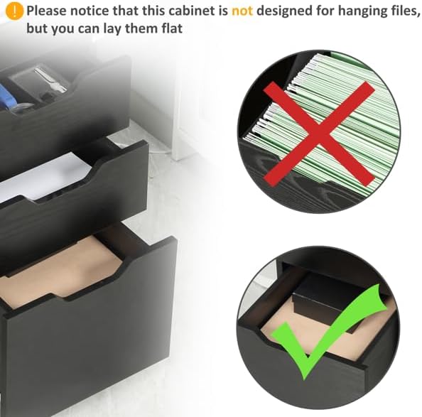 Filing Cabinet Space-Saving Design 15.75 W x 13.5 D x 23.75 H Mobile File CabinetUnder Desk Filing Cabinets for Home Office Organizer Letters/Legal/A4 Black Wood Grain (Black)