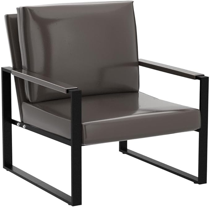 Recaceik Leather Accent Chairs Set of 2 Modern Armchair with Extra-Large Ergonomic Cushion Sturdy Metal Frame Anti-Scratch Foot Mats Single Sofa Chair for Living Room