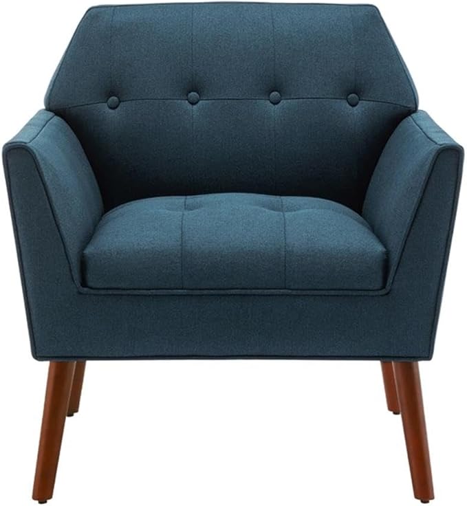 Pemberly Row Accent Chair Blue Polyester Fabric Solid Wood Legs with Espresso Finish 30 x 27.25 x 31.5 in. Button-Tufted Mid-Century Modern Design Living Room or Lounge Chair