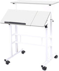 DlandHome Adjustable Rolling Sit-Stand Desk Mobile Computer Desk Stand Up Workstation White