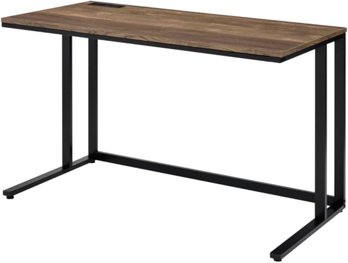 Industrial Home Office Desk Heavy Duty Computer Desk with Black Metal Frame for Small Space Multi-Functional PC Laptop Desk Work Table with USB Ports for Reading Writing Walnut+Black