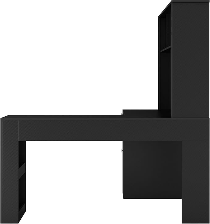 59 L Shaped Computer Desk with Hutch &amp Bookshelf Corner Office Desk Students Writing Table w/Drawer &amp Power Outlet Gaming Computer Desk with LED Light for Home (Black)