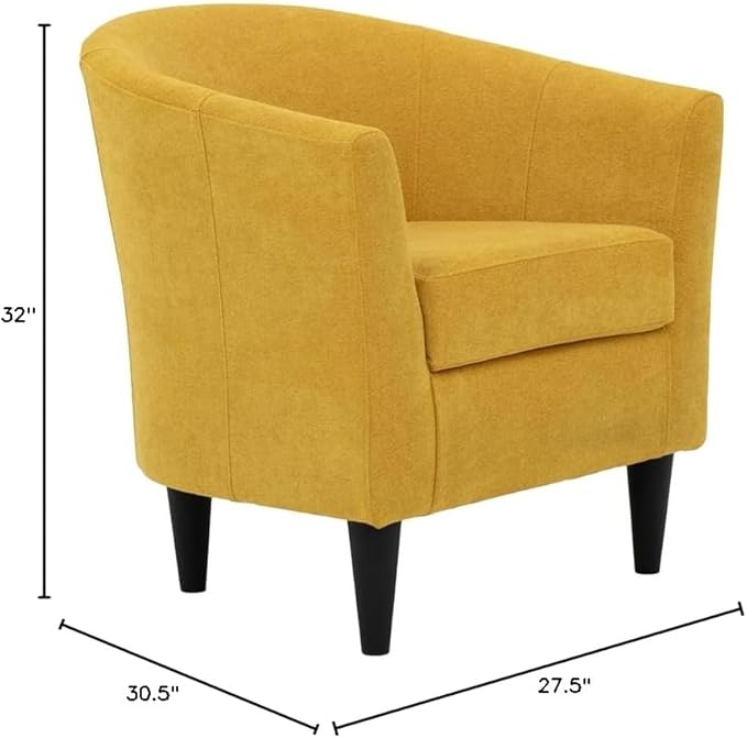 Pemberly Row Traditional Polyester Fabric Club Chair Yellow Finish 17.5 Seat Height 32 H x 30.5 W x 27.5 D Padded Seat Durable Construction Classic Accent Chair for Living Room or Bedroom