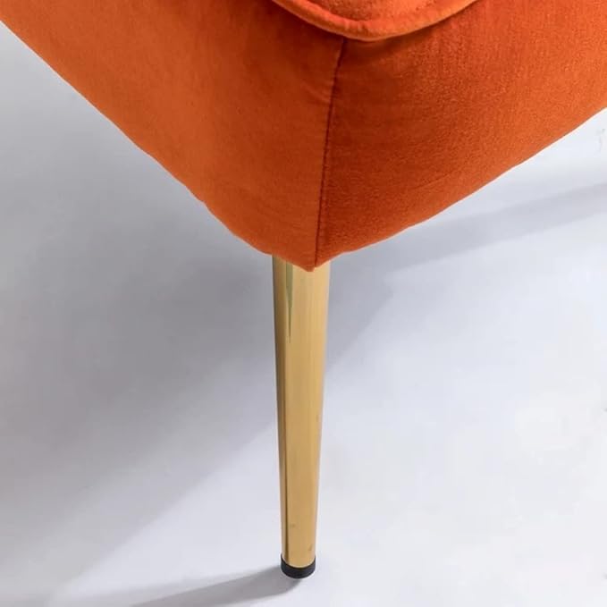 Eye-Catching Elegant Wide Tufted Velvet Lounge Chair Living Room | Pleated Details Soft Foam Filling Solid Wood &amp Gold Metal Legs | Size: 31''H x 26''W x 29.5''D Glam Luxe Look Pretty Orange Colo