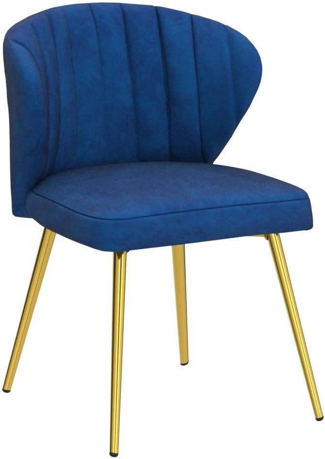 HULALA HOME Velvet Dining Chairs Modern Small Armless Accent Chair with Gold Metal Legs Living Room Upholstered Cute Side Chair Elegant Tufted Back Vanity Chair for Bedroom/Beauty Room-Navy