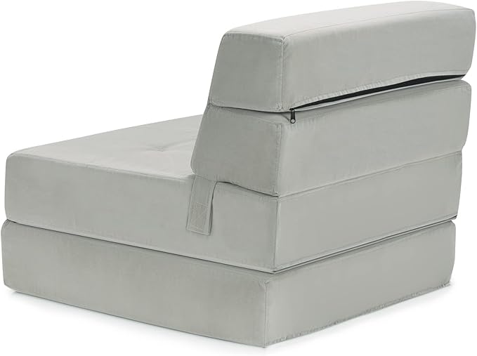 COSTWAY Triple Fold Down Sofa Bed 3-in-1 Fold Floor Couch Lounge Sleeper with Thick Cushion Flock Fabric Convertible Design Portable Single Guest Bed Mattress for Living Room Bedroom (Grey)