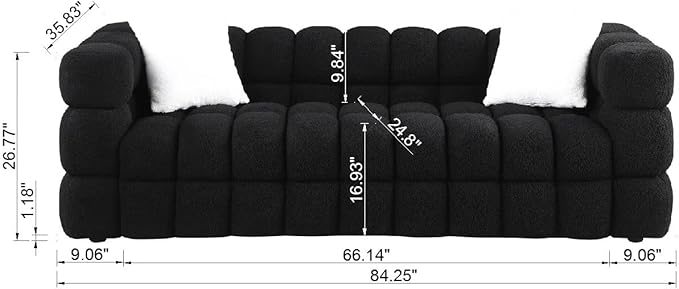 Comfy Marshmallow Loveseat Sofa3 Seater Boucle Cloud Couch with 2 Pillows Upholstered Love Seat with Throw Pillows Modern Living Sofa or Office Waiting Room (Black)