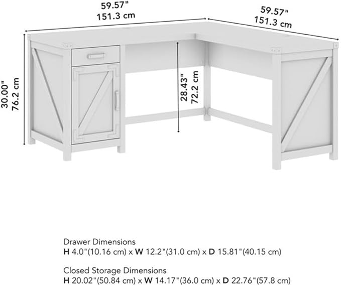 Bush Furniture Knoxville 60W L Shaped Desk with Drawer and Storage Cabinet in Reclaimed Pine Corner Computer Table for Home Office