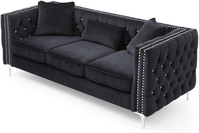 Glory Furniture Paige Velvet Sofa in Black