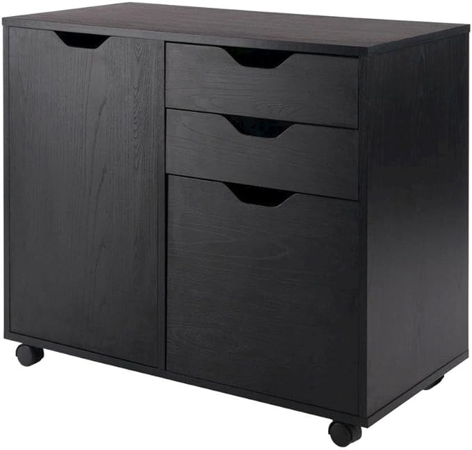 2 Section Mobile Filing Cabinet Black 3 Drawers File Storage Adjustable Shelf Rolling Casters Office Furniture