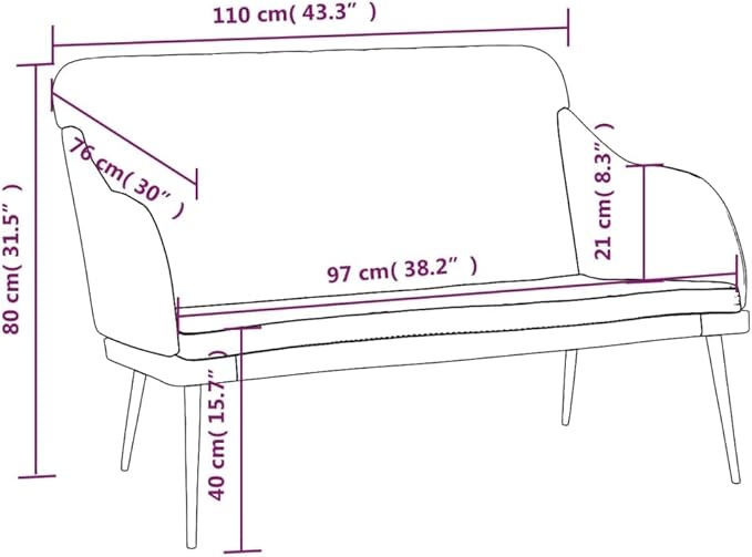 Modern Black Velvet Loveseat Bench Two Seater with Adjustable Armrests Soft Velvet Upholstery and Sleek Metal Frame for Living Room Bedroom Compact Sofa Bench for Small