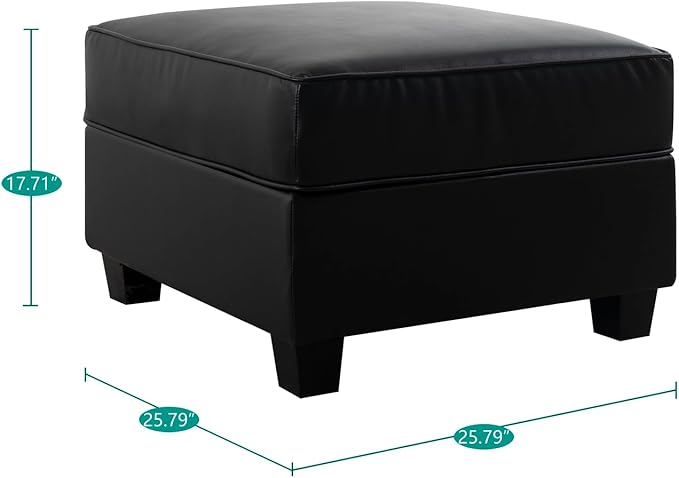 Naomi Home Modular Square Ottoman for Sectional Sofa Storage Ottoman Footrest Cube Seat Air Leather Upholstered Stool for Living Room Bedroom Entryway – Black