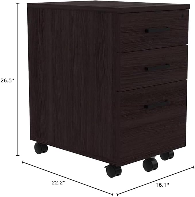 NBF Cortez 3 Drawer Mobile File Pedestal - Locking File Cabinet with Anti Tip Mechanism - Letter and File Organizer with Durable Melamine Finish 16.1 W Brazilian Walnut