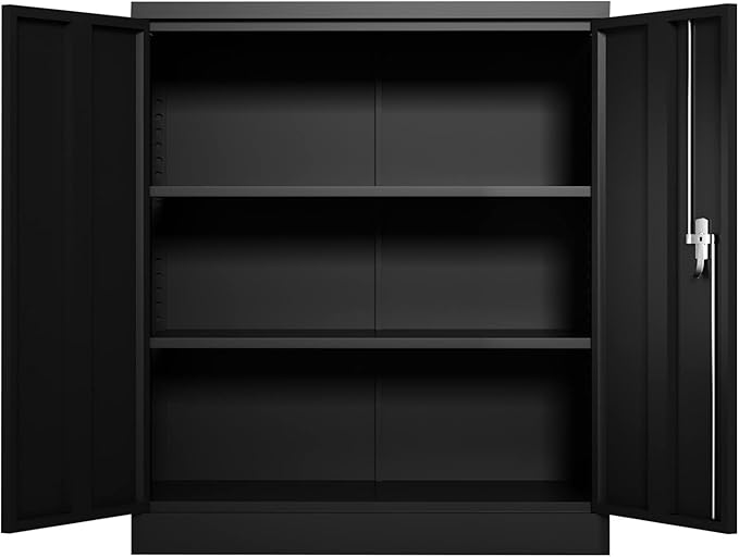 GLigeT Filing Cabinet Black Metal Filing Cabinet Storage Cabinet with 2 Doors and 2 Shelves Lockable Steel Storage Cabinet for Office File Storage Cabinets