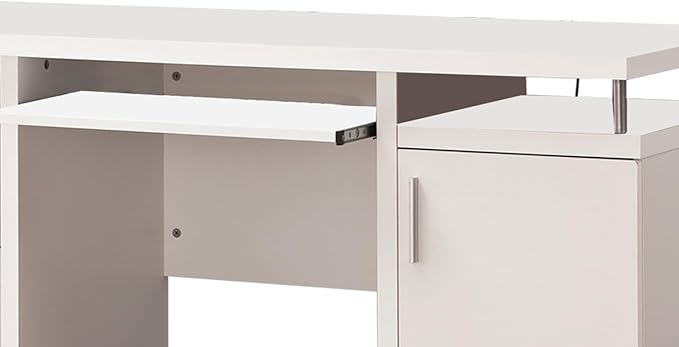 Maykoosh White Computer Desk with Storage - Elegant Home Office Desk with Drawers &amp Keyboard Tray