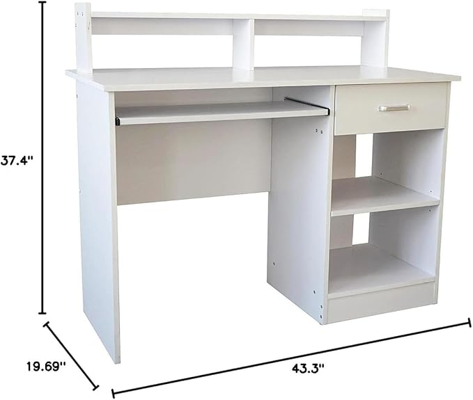 Farmhouse Wooden Executive DeskPC Laptop TableModern Home Office Computer DesksStudy Writing Desk Workstationwith Keyboard Trayfor Small Spaces Living Room Bedroom Study Room Office (White)