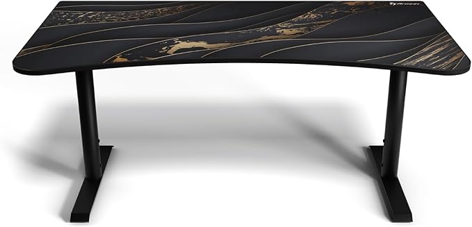 Arozzi Arena Special Edition Ultrawide Curved Gaming and Office Desk with Full Surface Water Resistant Desk Mat Custom Monitor Mount Cable Management Cut Outs - Black Gold