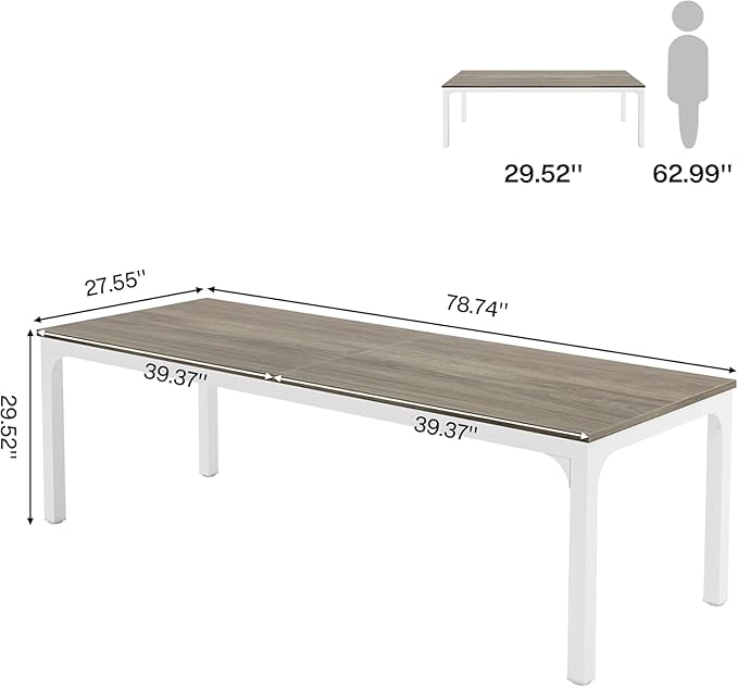 78 Inch Long Computer Desk 2 Person Executive Office Desk Extra Large Double Workstation Simple Study Student Writing Table for Home Office (Taupe+White)