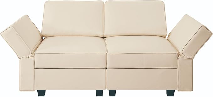 Naomi Home Sarah Modular Loveseat Sofa Couch with Storage Seats Air Leather 2 Seater Love Seats for Small Spaces Beige