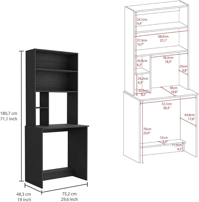 Home Office Desk Computer Desk Four Shelves Black Wengue Finish