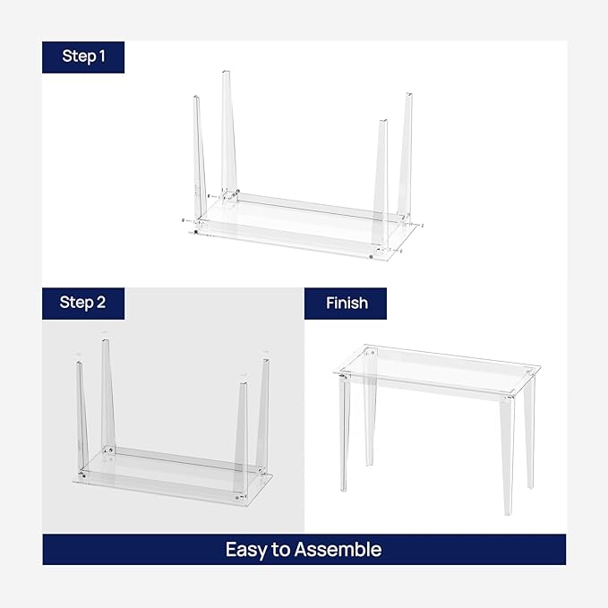 HMYHUM Acrylic Computer Desk 43.3 Inch Clear Study Desk for Home Office Writing Vanity Modern Easy Assembly 19.7 W x 29.5 H Right-Angle Legs Design