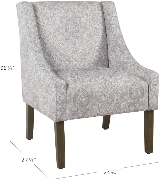 Homepop Home Decor | Upholstered Classic Swoop Arm Accent Chair | Accent Chairs for Living Room &amp Bedroom | Decorative Home Furniture Gray Damask