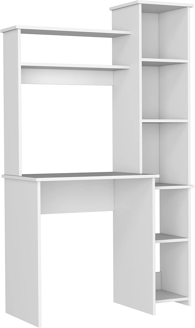 White Desk with 5 Cubbies - Modern Home Office Storage Desk