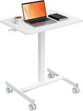 Mobile Standing Desk Adjustable Height Rolling Sit-Stand Laptop Desk with Lockable Casters Portable Compact Computer Table for Home Office Dorm White