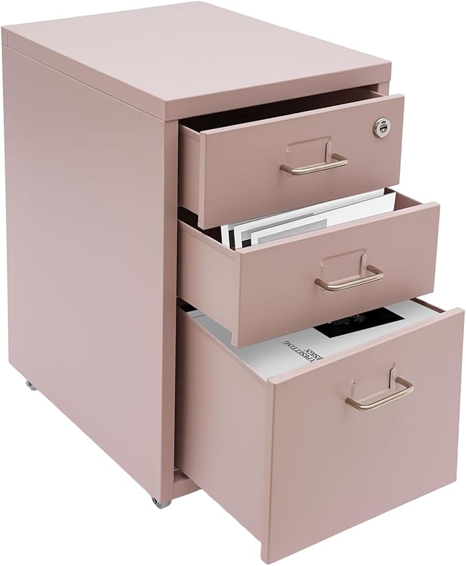 3 Shelf Metal File Cabinet Vertical File Cabinet Pink File Cabinet Freestanding File Storage Cabinet with Wheels for Office Study Bedroom