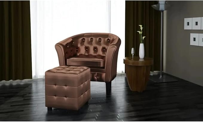 vidaXL Tub Chair with Footstool Armchair Recliner Sleeper Relaxing Sofa TV Chair Living Room Bedroom Office Guest Room Furniture Brown Faux Leather