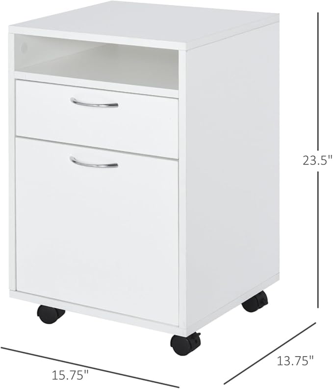 Hassyee Home or Office Mobile File Storage Cabinet Organizer with Shelf Large Drawer and Doorample Space for Paper Reams Ink Cartridge Books Folders and Other Office Suppliers (White)