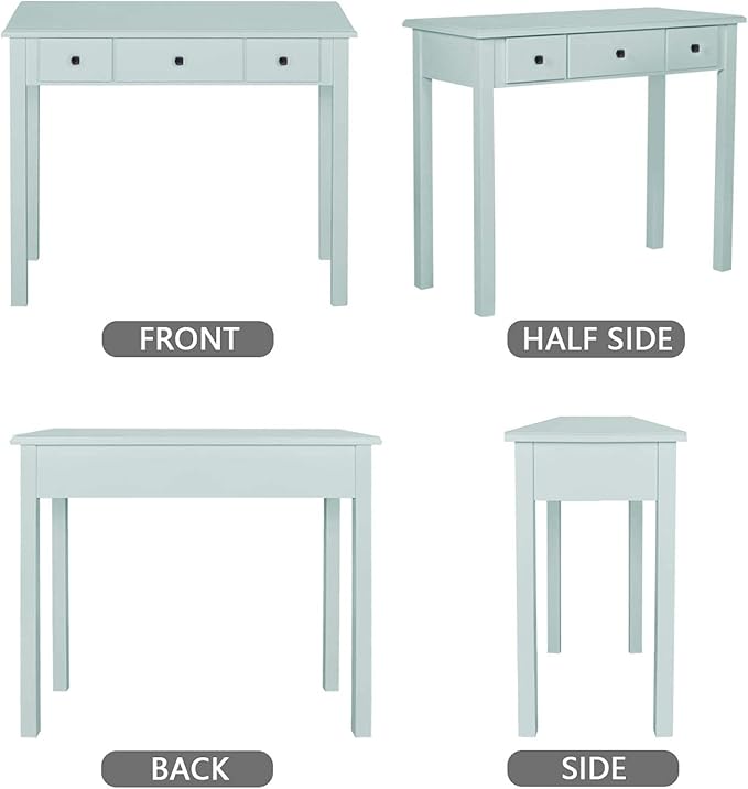 STHOUYN Home Office Small Writing Desk with Drawers Bedroom Study Table for Adults/Student Vanity Makeup Dressing Table Save Space Gifts Green (Light Green)