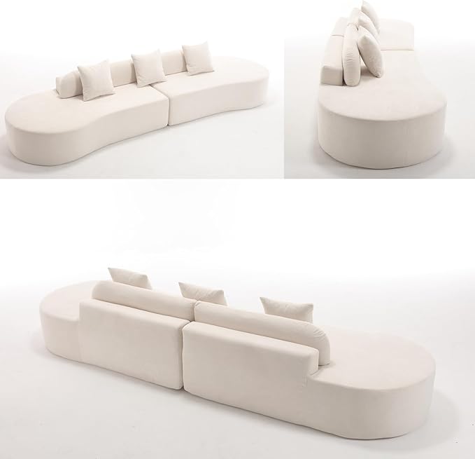 Txtin's 130” Curved Cloud Couches for Living Room | Modern Boneless Sectional Comfy Sofa | Oversized Plush Modular Couch with 3 Pillows | Beige