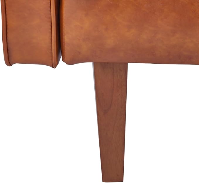 Faux Leather Adjustable Sofa Two-Seater Sofa with Wooden Legs Foldable Sofa Bed mid-Century Style Lounge Sofa Suitable for Apartments Living Room Bedroom Study Office Lounge Brown