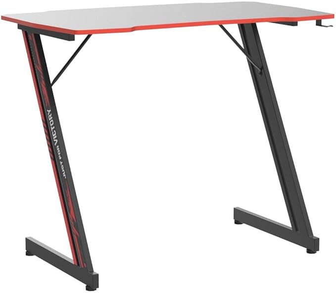 BestOffice Gmaing Desk 35.4in PC Computer Desk Z Shaped Gaming Workstation Ergonomic Gaming Table with Headphone Hook for Home Office Red