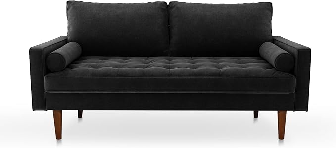 Loveseat Sofa70 Inch Velvet Couch for Living RoomSmall Couch Spring CushionsEasy Assembly Sofa Couches with Throw Pillow for Small Spaces (Black)