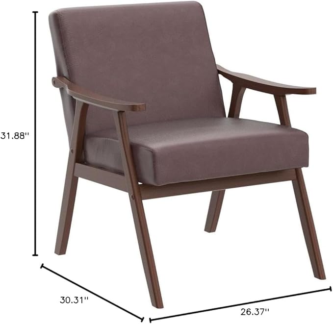 Accent Chair with Microfiber Upholstery and Solid Wood Frame Classic Mid-Century Modern Living Room Furniture for Extra Seating Dark Brown