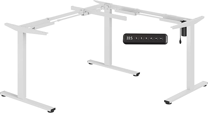 SANODESK Electric Height Adjustable 3 Leg Corner Desk Frame up to 220lbs Sit Stand Ergonomic L Shaped Frame Only White