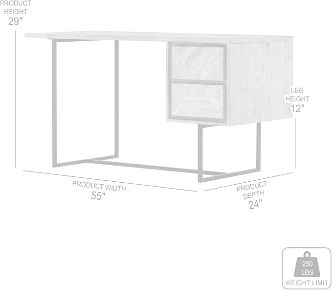 Armen Living Peridot 2 Drawer Desk in Natural Acacia Wood 24 x 29 x 51