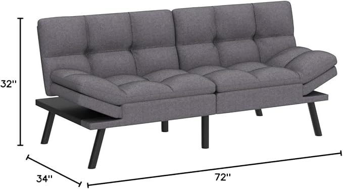Opoiar Modern Convertible Sleeper Sofa Memory Foam Futon 71x33x32 Loveseat Bed Breathable Linen Adjustable Lounge Couch with Metal Legs Dark Grey
