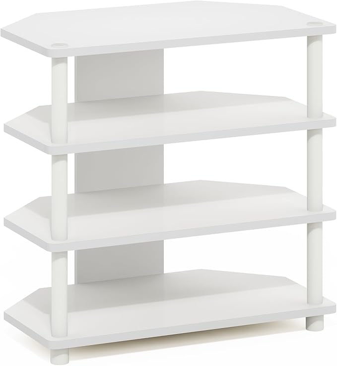 Furinno ECON TV Stand 4-Tier Petite Entertainment Center TV Console for TV up to 32 Inch Easy Assembly for Living Room Bedroom White