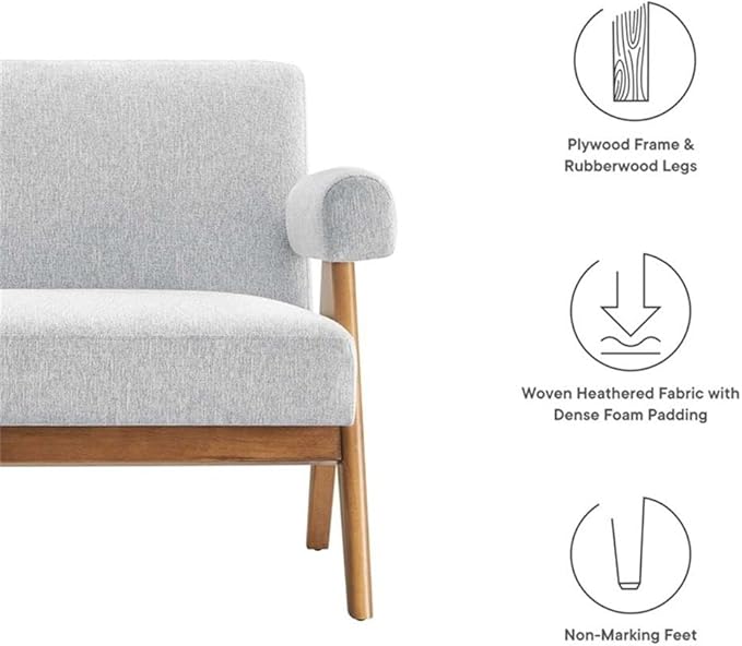 Pemberly Row Upholstered Loveseat Heathered Fabric in Light Gray 30.5 H x 59 W x 31.5 D Rubberwood Legs Dense Foam Padding Ergonomic Design Modern Style Seating for Living Room or Bedroom