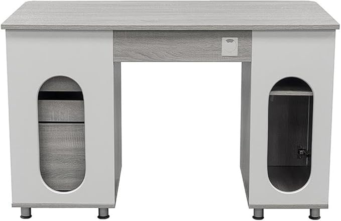 Pemberly Row 48 Wide Home Office Computer Desk in Gray with CPU Storage Cabinet and Hanging File Cabinet Grey