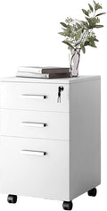 Mobile File Cabinet3 Drawer Filing CabinetLocking File Cabinets for Home OfficeUnder Desk Cabinet for A4 Legal Size White