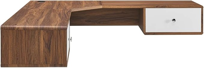 Modway EEI-5863-WAL-WHI Transmit 55 Wall Mount Corner Wood Office Desk Walnut White