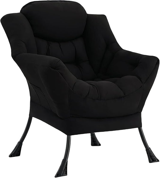 Lazy Chair Modern Soft Reading Chair Accent Contemporary Sofa Chair with Armrests and a Side Pocket for Bedroom Dorm &amp Office Black