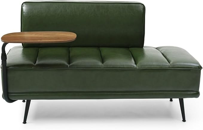 55 Modern Faux Leather Loveseat with 360° Swivel Side Table Mid-Century Tufted 2-Seater Sofa Bench for Living Room Entryway with Metal Legs and Backrest