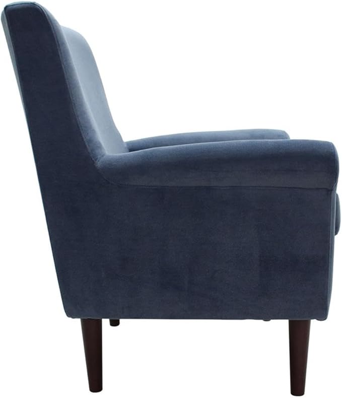 Pemberly Row Rolled Arm Lounge Chair 35 H x 28 W x 30 D Fabric Upholstery Blue Finish Contemporary Accent Chair for Living Room or Bedroom