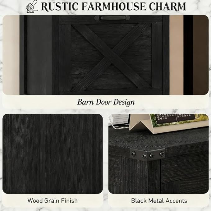 3 Drawer Small File Cabinet with Lock Rustic Farmhouse Under Desk Storage Filing Cabinets Organizer for Home Office Locking DrawersDistressedBlack